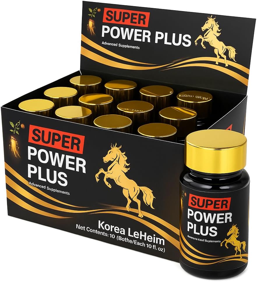 Elestoria Power Plus Super - 10 Bottles Super Power-Plus Botanical Blend Liquid Supplement (1 FL OZ) 한국 인삼 추출물 인삼 보충 천연 남성 토닉 인삼 뿌리 한국 빨간 인삼 드롭