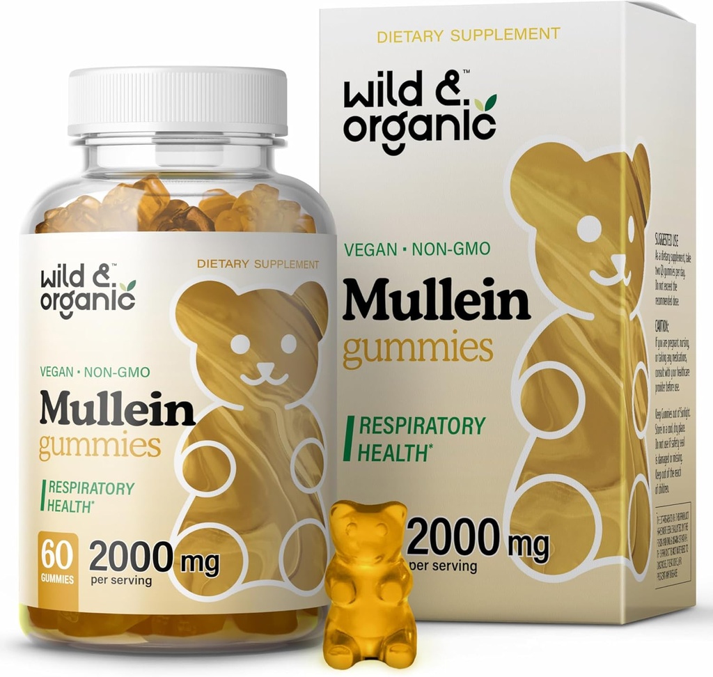 Lungs 2000mg - Lung Detox 및 Cleanse - 면역 지원을위한 Vegan Mullein 잎 Gummies - 60 Non-GMO 초본 추출물 Chews