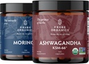 TRIBE ORGANICS 내구시간 듀오 : 유기 KSM-66 Ashwagandha + 유기 Moringa - Vegan 캡슐 - 2 개월 공급 - 두뇌 기능, 초점, 무드 지원, 에너지 및 힘