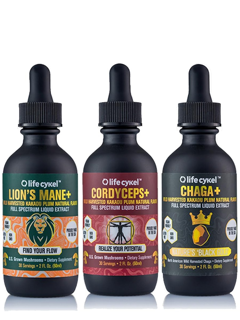 생활 Cykel 이것은 팩입니다 - Chaga, 사자 Mane & Cordyceps 버섯 추출물 - 에너지, 정신 Clarity & Immune 지원을위한 전체 스펙트럼 버섯 Tincture - 병 당 비 GMO- 2Fl / Oz