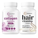 Micro Ingredients 여성용 멀티 콜라겐 컴플렉스 & 헤어 비타민 복합 캡슐 묶음 2 팩 | Grass-Fed Collagen Peptides | 14-in-1 Advanced Hair Growth Support