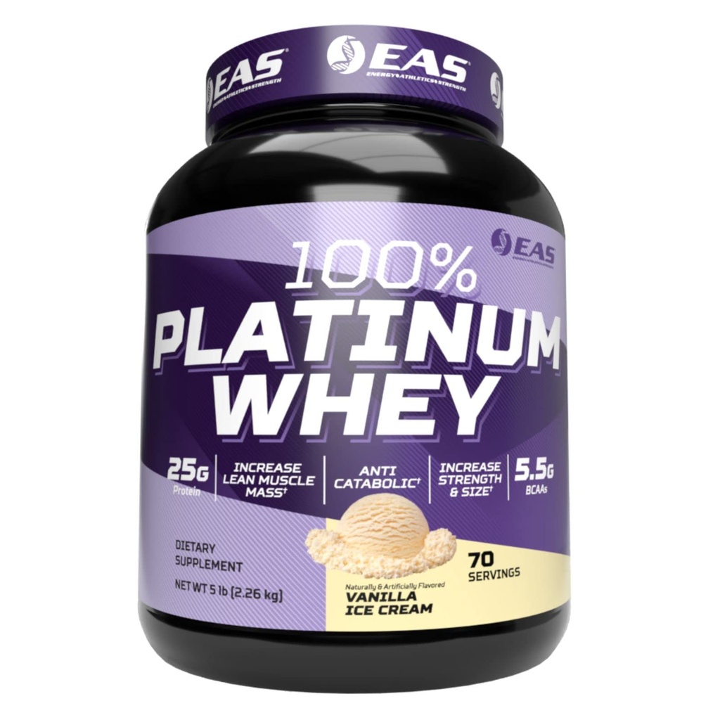 eas 100 % 플래티넘 | 3 울트라 플래티넘 워리 단백질 | 증가 크기 & 힘 | 25g 단백질, 5.5g BCAAs | 5 파운드 (비닐라 아이스크림)