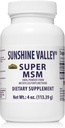 Sunshine Valley® Super MSM 보충교재 - 합동 지원을 위한 Methylsulfonylmethane MSM 수정같은 분말, 못, 머리 & 피부 건강 - 100% 순수한 분말, 불발한, 규정식 보충교재 - 4개 oz