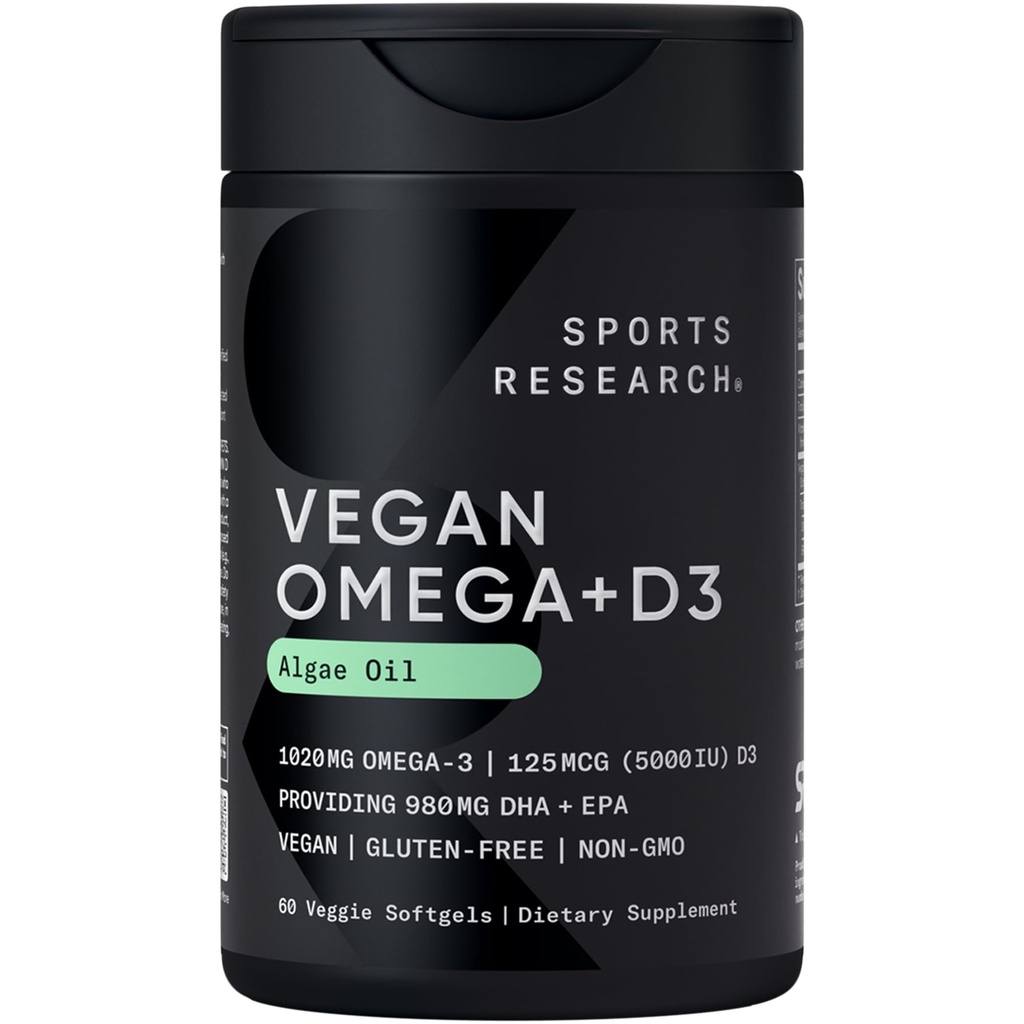 비타민 D3 Softgels - 1020mg Omega-3 & 5000iu D3 보충교재 - 조류 기름에서 비타민 D 식물 기초를 두는 지원과 가진 물고기 기름 대안 - 성인을 위한 60의 Veggie Softgel
