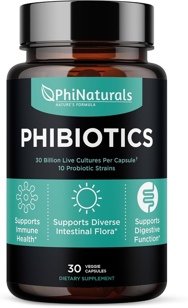 PhiNaturals 높은 효능 Probiotics 10 Strains 30 억 CFUs [30 Vegan 캡슐] 여성 및 남성 소화 Gut 건강 - Lactobacillus Acidophilus Salivarius Rhamnosus Bifidobacterium Probioticos