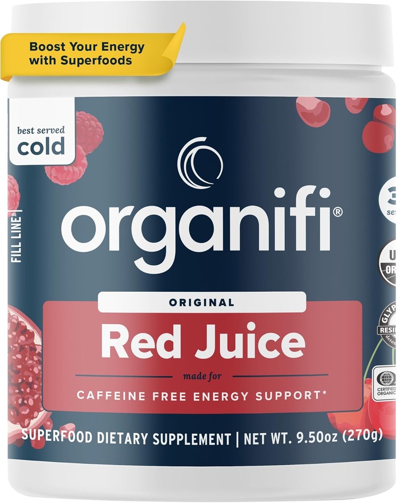 Organifi Red Juice - 에너지 분말은 Afternoon Crashes와 Boosts 소화 및 면역 체계, 30의 서빙을 감소시킵니다