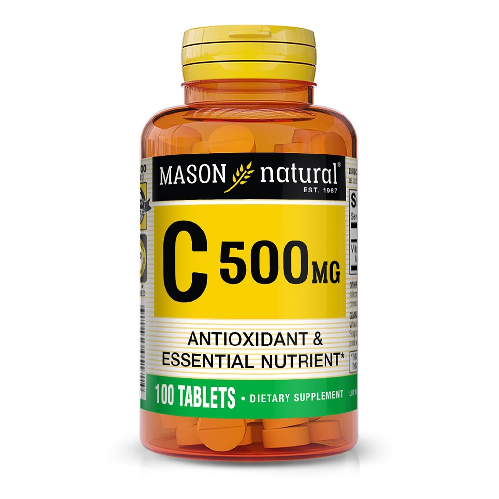 Mason 자연적인 비타민 C 500 mg의 면역성이 있는 지원 & 산화 방지제 보충교재는, 교원질 생산 & 세포 보호, 100개의 정제를 승진시킵니다