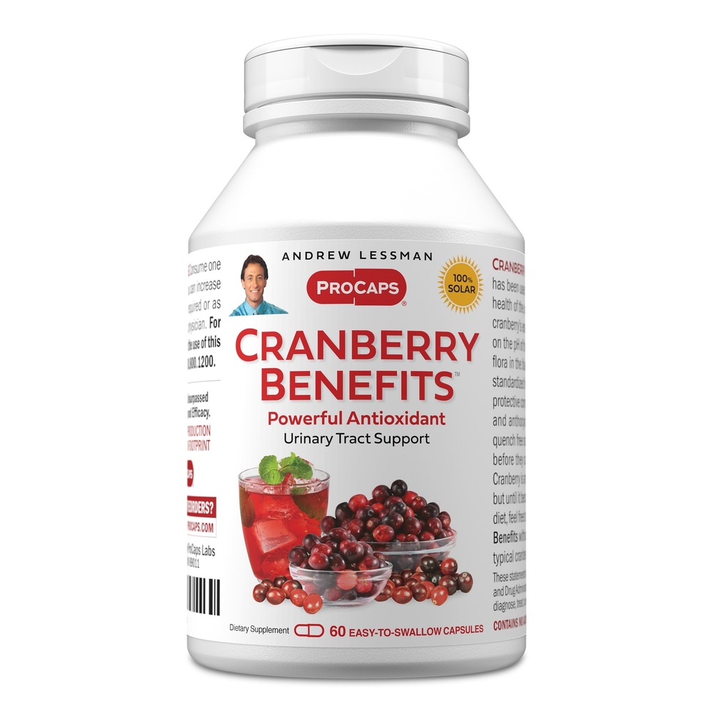 ANDREW LESSMAN Cranberry 혜택 - 60 캡슐 - Bladder, Kidney 및 Urinary Tract 건강 지원. Cranberry 과일의 높은 효능 표준화 된 추출물, 작은 쉽게 삼키기 캡슐에