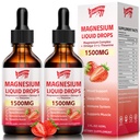 2 팩 마그네슘 글리세린 액체 하락, 비타민 B6, D3, L - Theanine, Omega3, 지원 밤, 근육, 뼈, 계류, 딸기 풍미를 가진 1500mg 마그네슘 액체 보충교재 - 4 Fl Oz (120ml) 병