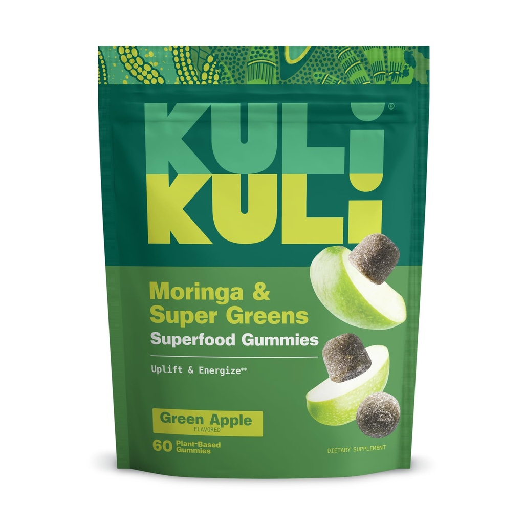 Kuli Kuli Super Energy Gummies - Moringa, Caffeine-Free Natural Energy Booster와 에너지 보충제 - 60 Non-GMO, 글루텐 프리 모링가 Gummies