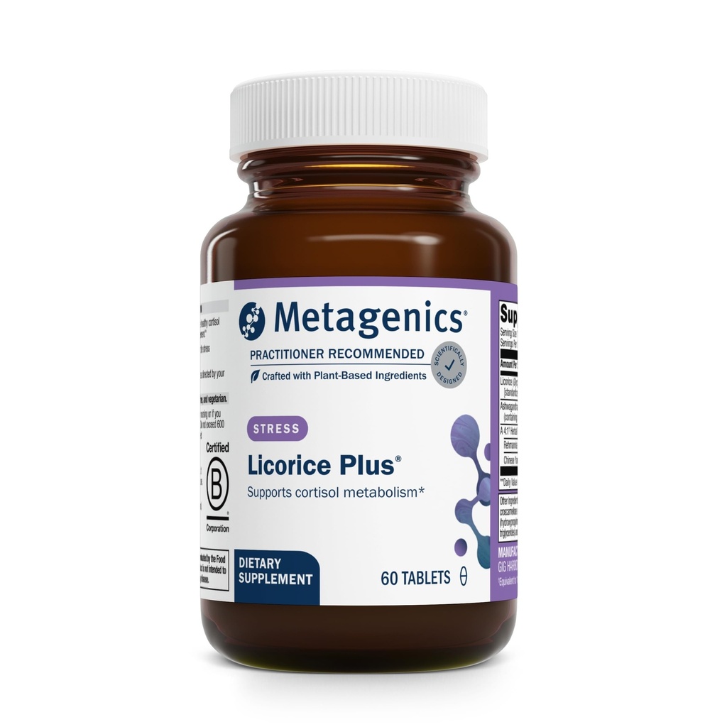 Metagenics Licorice Plus - Licorice 뿌리, Ashwagandha, Rehmannia & Chinese Yam와 Cortisol 및 응력 지원 보충 - 비 GMO, 글루텐 프리, 채식 - GMP 인증 시설 - 60 정제