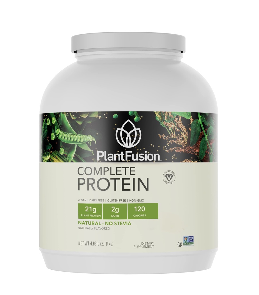PlantFusion Complete Vegan Protein Powder - BCAA, 소화 효소 및 완두 단백질과 함께 식물 기반 단백질 분말 - Keto, Gluten Free, Non-Dairy, No Sugar, Non-GMO - Natural- No Stevia 5 lb Bulk