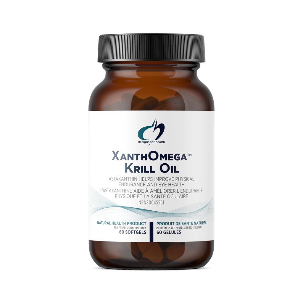건강 XanthOmega를 위한 디자인 - 12mg Astaxanthin를 가진 크릴 기름 - 산화제, Phospholipids + EPA/DHA Omega 3 - 심장 혈관, 피부 + 눈 건강 보충교재 (60 Softgels)