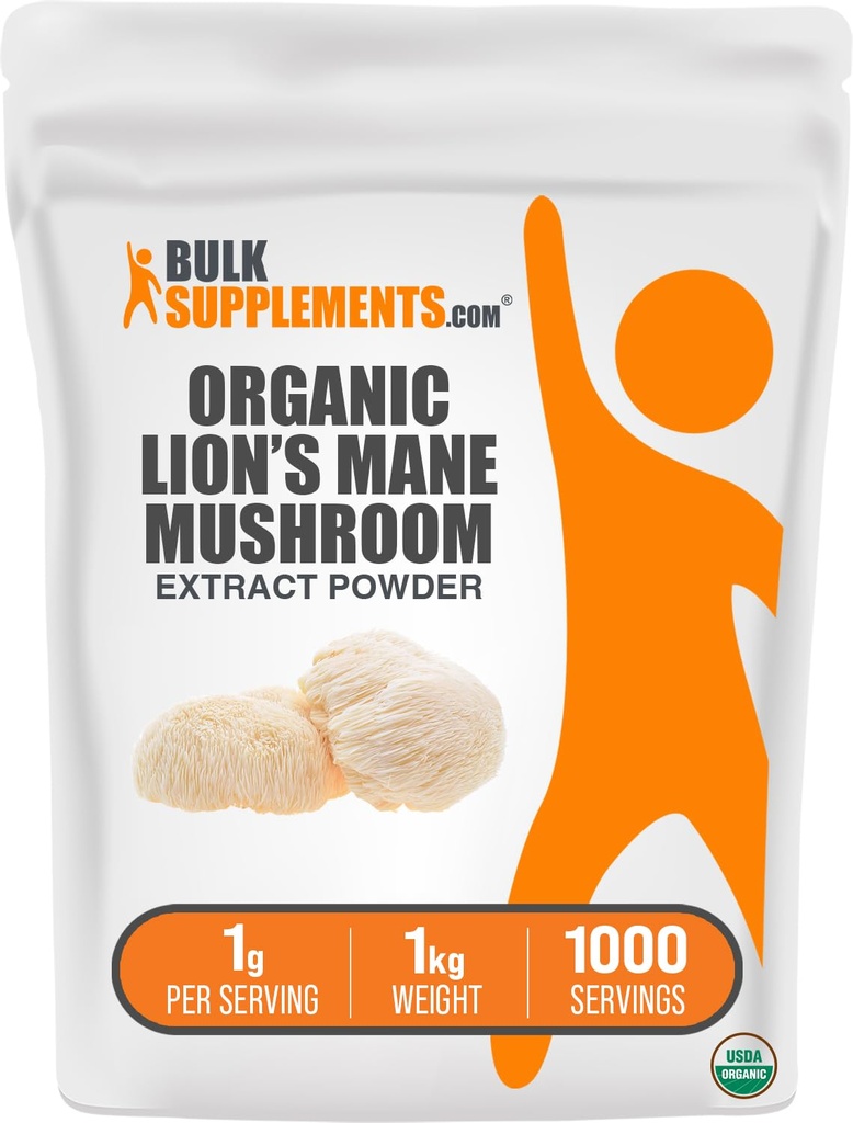BulkSupplements.com 유기 사자 Mane 버섯 추출물 분말 - 사자 Mane 보충교재 분말, 사자 Mane 추출물 - 버섯 보충교재, 봉사 당 1000mg, 5kg (11 lbs) (포장 5)