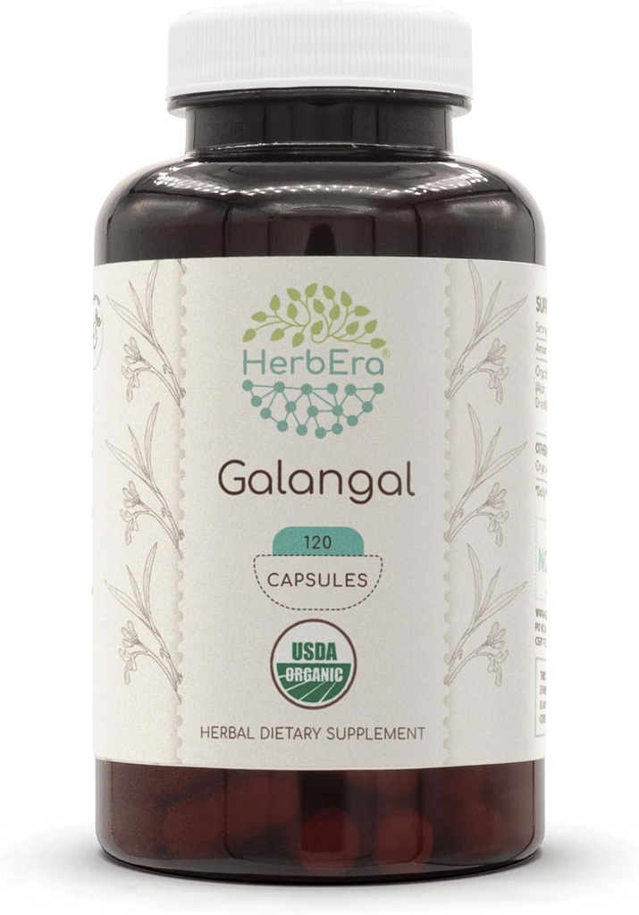 HerbEra Galangal 120 캡슐, 500 mg, USDA 유기 Galangal (Alpinia Galangal) 말린 뿌리 (120의 캡슐)