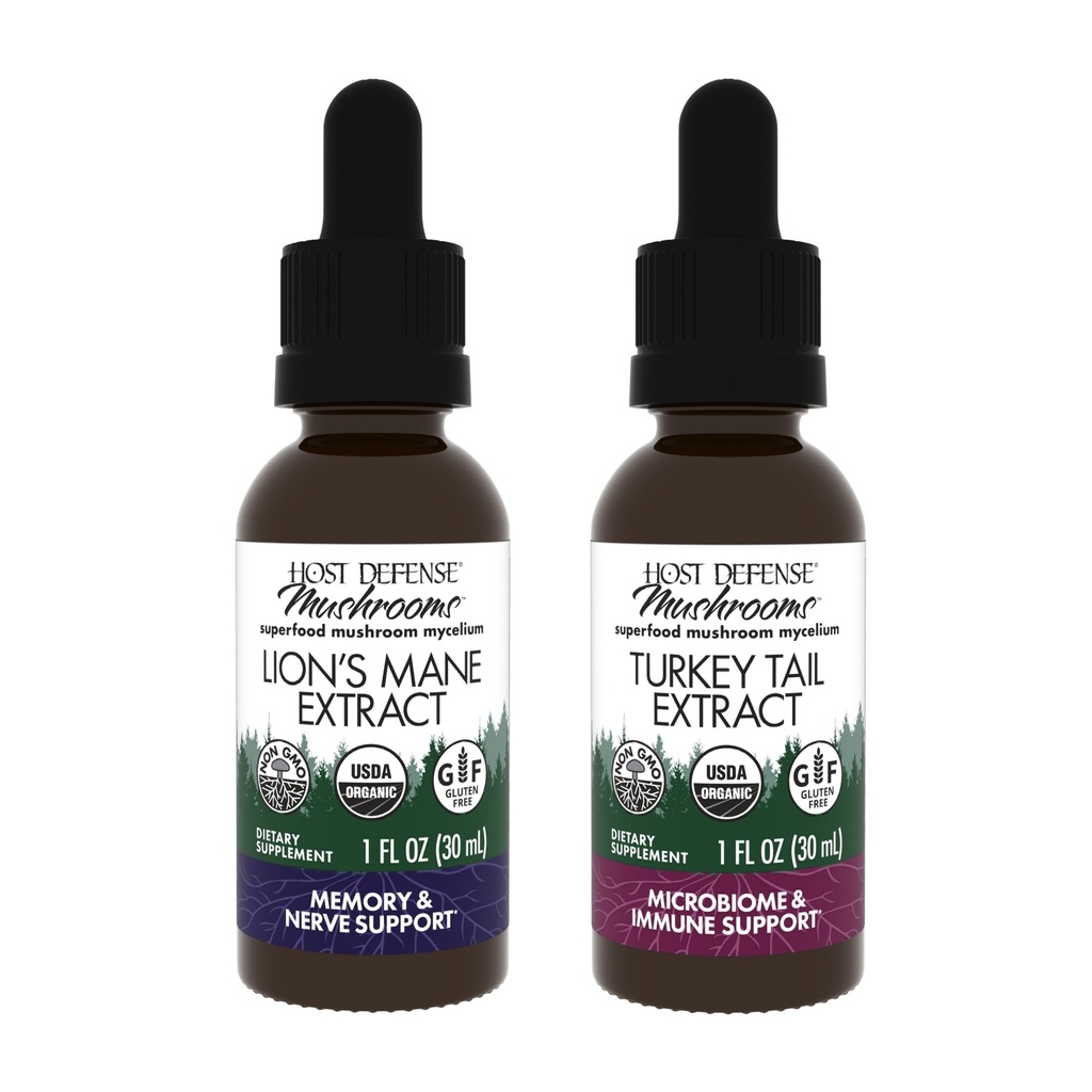 Lion 's Mane Extract, 1 fl oz & Turkey Tail Extract, 1 fl oz - 지원 뇌 건강, 기억 및 초점 - 소화 건강 및 면역 반응 * 지원