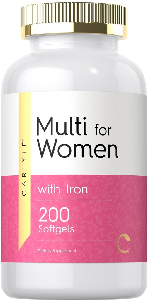 철로 여성용 Carlyle Multivitamin | 200 Softgels | 필수 비타민, 미네랄 및 오메가 | 영양 지원 보충교재 | Non-GMO & 글루텐 무료