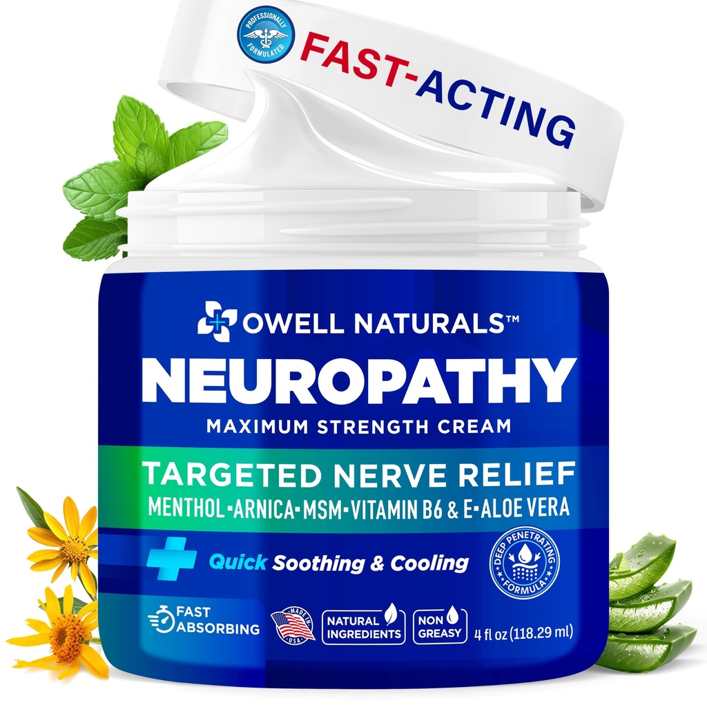OWELL NATURALS Neuropathy 크림 여분 힘 발, 손, 다리, Arnica, 비타민 B6, 알로에 Vera, MSM를 가진 Nerve 기복 크림 - 미국에서 만드는