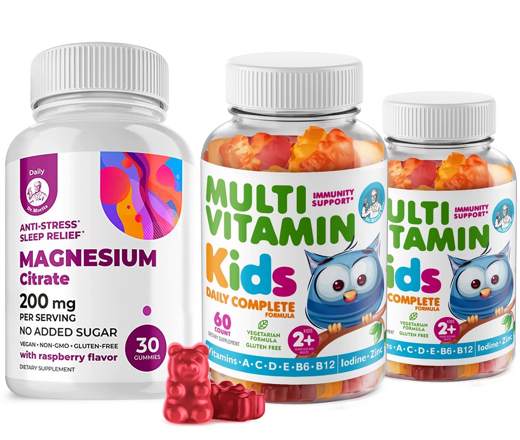 아이 Multivitamin Gummies 14 필수 비타민과 마그네슘 Gummies Sugar-Free - 매일 보충 비타민 A, C, D, E 채식 B6 & B12, 아연, 설탕 자유로운 마그네슘 Calm Chews를 가진 비타민 Biotin