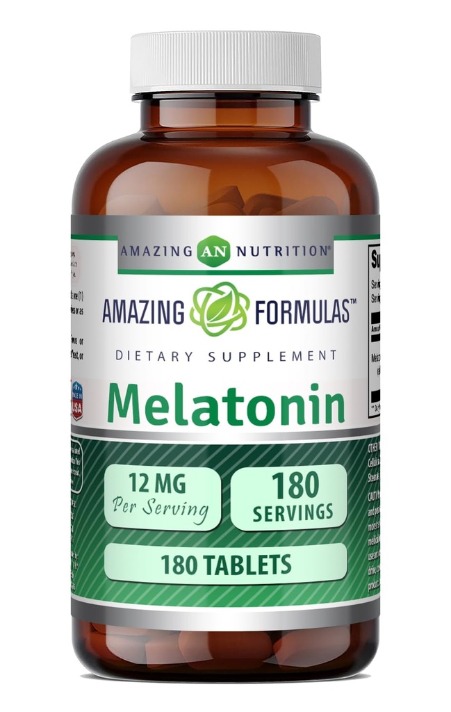 Amazing Formulas Melatonin Supplement | 불확실한 | 12 Mg Per Serving | 180 Tablet | Non-GMO | 글루텐 프리 | 미국