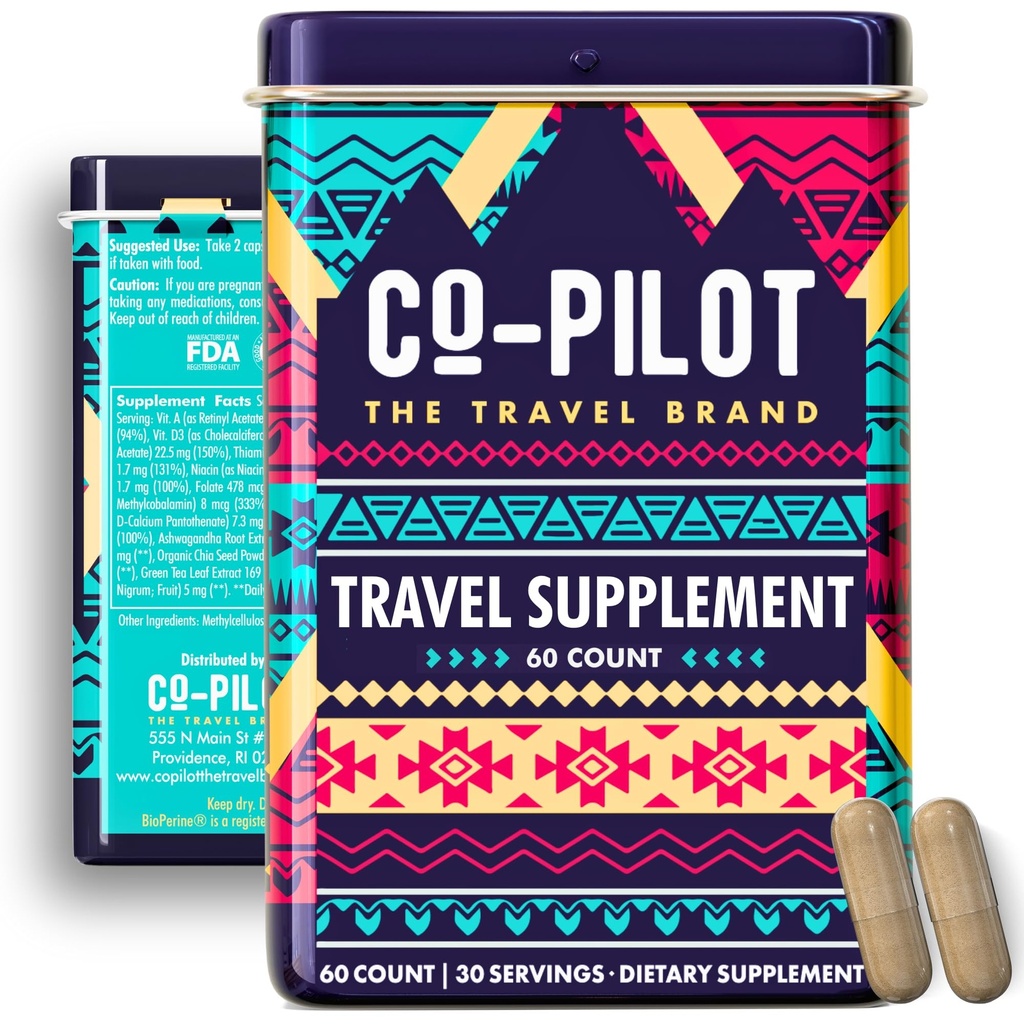 항공 및 일일, 제트 라그, 에너지, 면역, 소화 지원, Ashwagandha, Rhodiola, Chia & D3와 Calmness를 촉진, 더 나은 수면 & Mood | Vegan, 60 Count