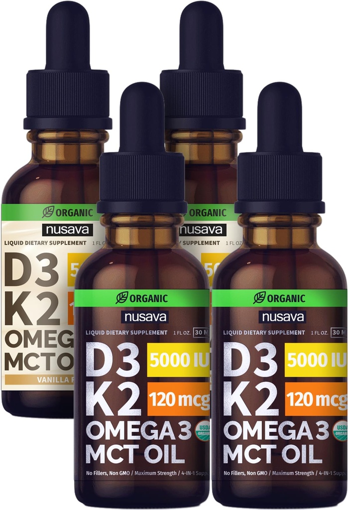 NUSAVA Unflavored D3 K2 액체 드롭 및 바닐라 맛 D3 K2 액체 드롭 번들 - 심장, 관절, 뼈, 근육, 및 면역 지원을위한 강력한 액체 비타민 - 비 GMO, 글루텐 - 무료, 2pk 각각