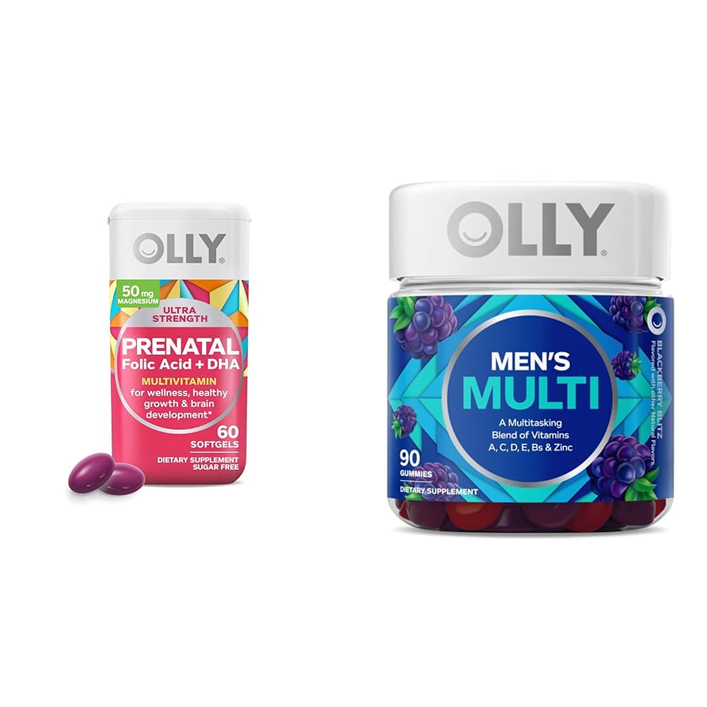 OLLY Prenatal Multivitamin Softgels 및 남성 멀티 비타민 번들, 60 및 90 카운트
