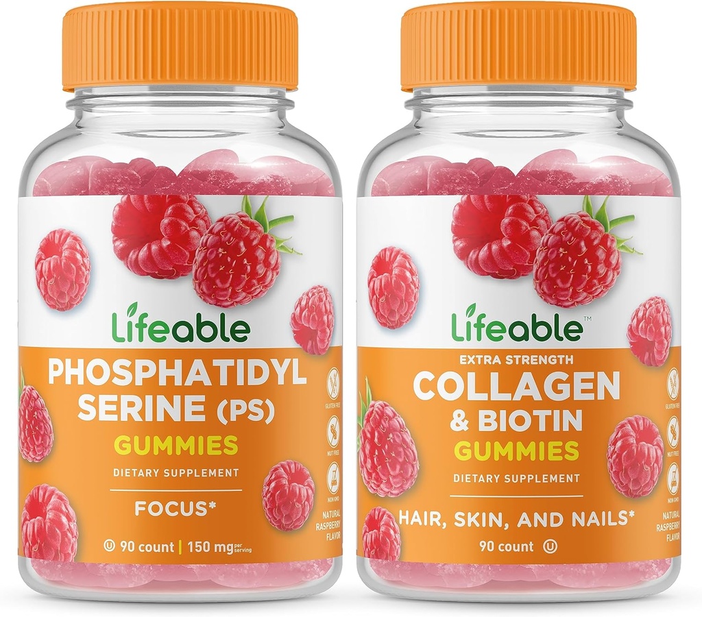 Lifeable Phosphatidylserine (PS) + 교원질 & Biotin의 Gummies 뭉치 - 중대한 Tasting, 비타민 보충교재, 글루텐 자유로운, GMO 자유로운, Chewable 거미
