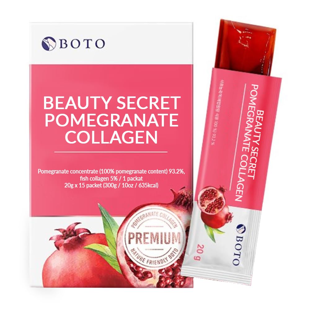 BOTO Beauty Secret Pomegranate Collagen 20g - 한국 뷰티 콜라겐 젤리 스틱, 낮은 분자 생선 콜라겐, 석류 맛 - 15 팩