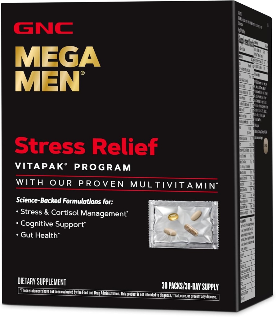 GNC Mega Men 스트레스 완화 Vitapak, 스트레스 & Cortisol 관리, 30 조사