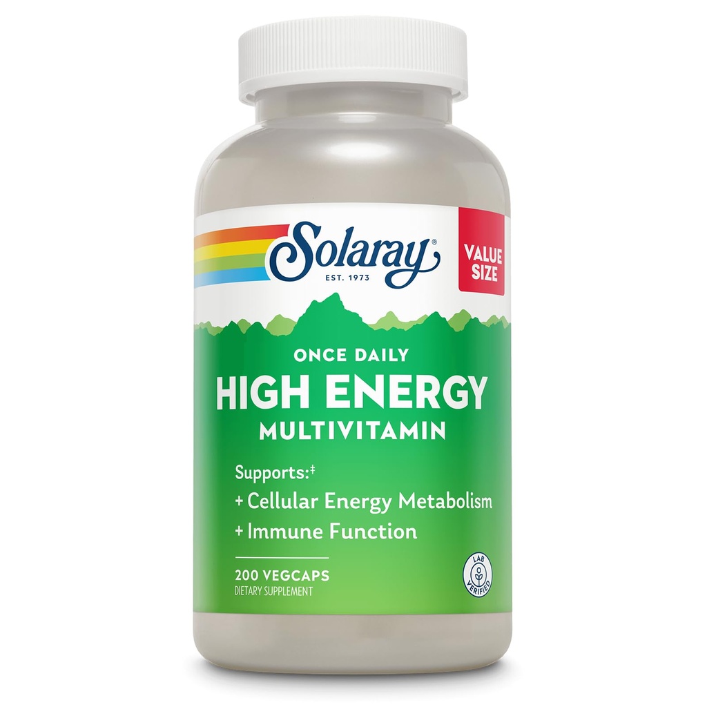 SOLARAY 여성과 남성을 위한 매일 고에너지 Multivitamin - 에너지 보충교재 - 면역 지원 w/Vitamin C, A, D 및 E, 비타민 B Complex, 추적 무기물, 60 일 보장, 200 봉사, 200 VegCaps