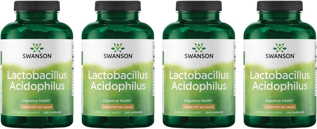 Swanson Lactobacillus Acidophilus - Probiotic Supplement는 캡슐 당 1 억 CFU를 가진 소화 건강을 지원합니다 - Bowel 및 GI Tract Health를 촉진합니다 - (250 캡슐) 4 팩