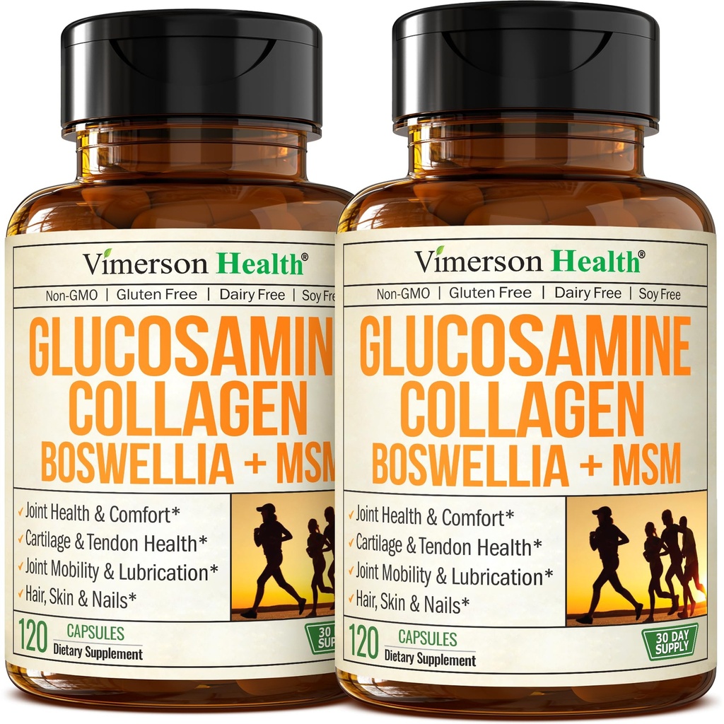 글리세린 교원질 펩티드를 가진 Glucosamine Chondroitin MSM - Quercetin, Bromelain & Boswellia 추출물을 가진 합동 지원 보충교재 - 머리 피부 못을 위한 교원질 알약 - FSA Eligible 2 팩