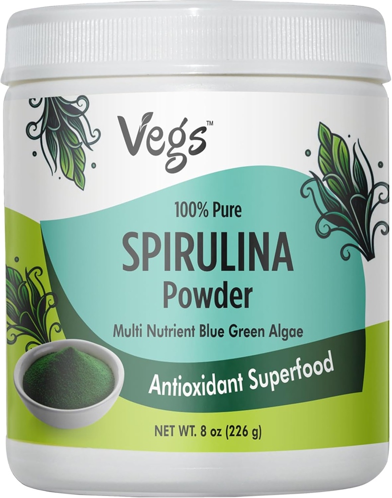 유기 Spirulina 분말 - 블루 그린 조류 식물 기반 슈퍼 푸드 혼합 - Chlorophyll, 비타민 및 미네랄, 클렌징, 에너지 및 면역 지원 - Vegan, Non-GMO - 8 온스