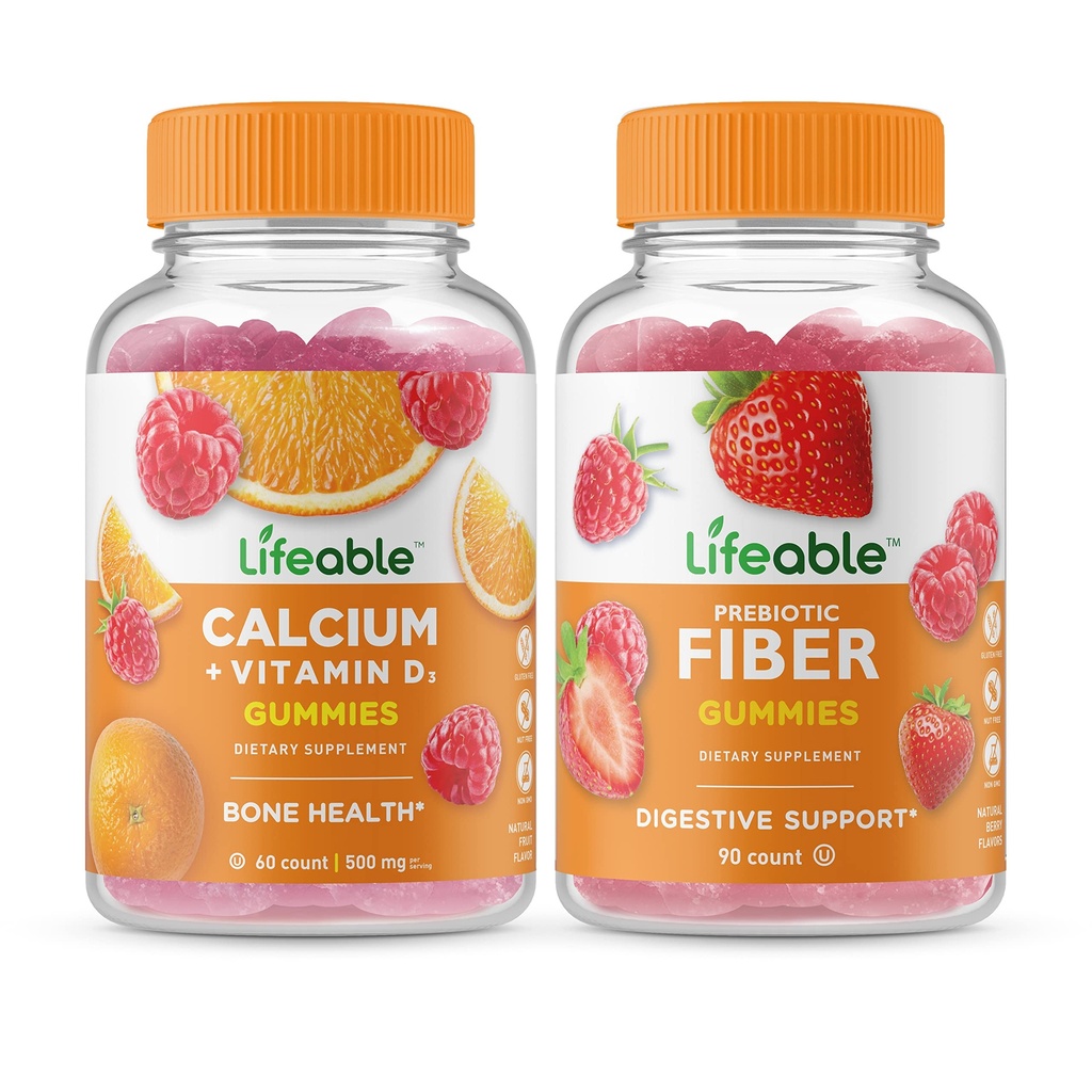 비타민 D + Prebiotic 섬유 5g, Gummies 번들 - 훌륭한 타스팅, 비타민 보충, 글루텐 무료, GMO 무료, Chewable
