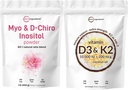 마이크로 성분 비타민 D3 10,000iu + K2 200mcg 코코넛 오일 Softgels & Myo & D-Chiro Inositol 분말 번들 2 팩 | 필수 선샤인 비타민 | 여성용 Inositol 보충교재