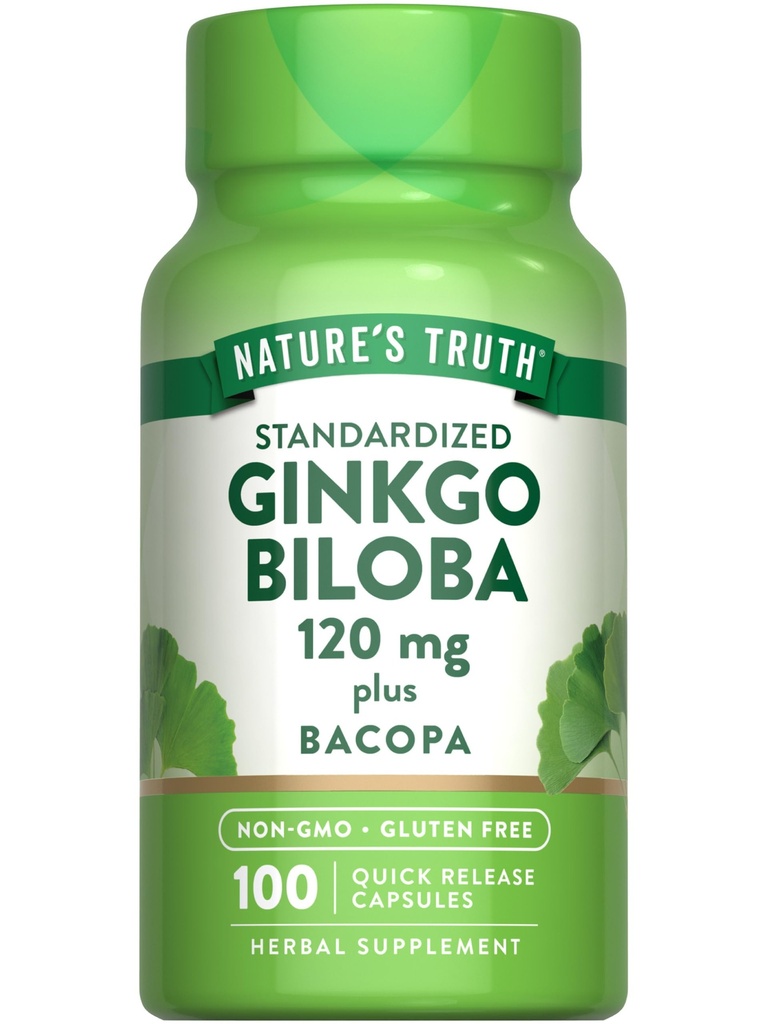 Nature's Truth Ginkgo Biloba 120mg | Plus Bacopa | 100 빠른 릴리스 캡슐 | 표준화 된 추출물 | Non-GMO 및 글루텐 무료 보충