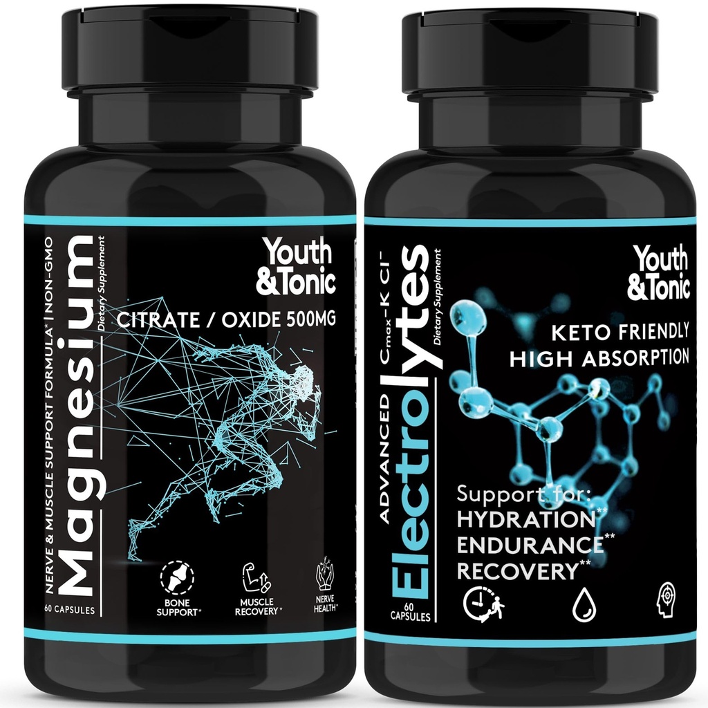 2pk|높은 흡수 마그네슘 복합체 + 전해질 알약 - Mag Minerals Vitamin | Leg Cramps Sore Muscle Bone Support Endurance Recovery Nerve Health를 위한 프리미엄 마그네슘 시트레이트 산화물 보충