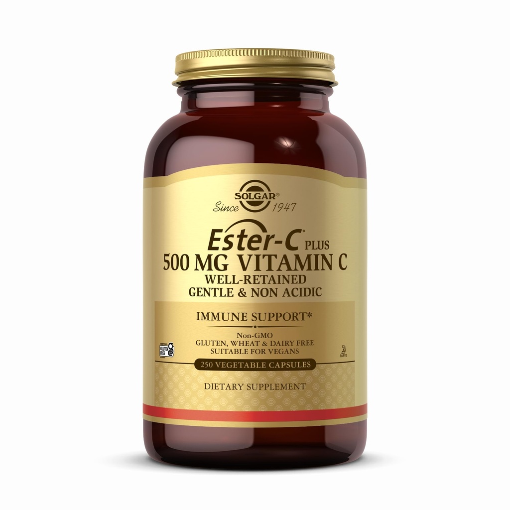 Solgar Ester-C Plus 500 mg 비타민 C (Ascorbate Complex) - 250 식물성 캡슐 - Gentle & Non Acidic - 산화 방지제 & 면역 지원 - 비 GMO, 비건, 글루텐 무료, 고약 - 250 서빙
