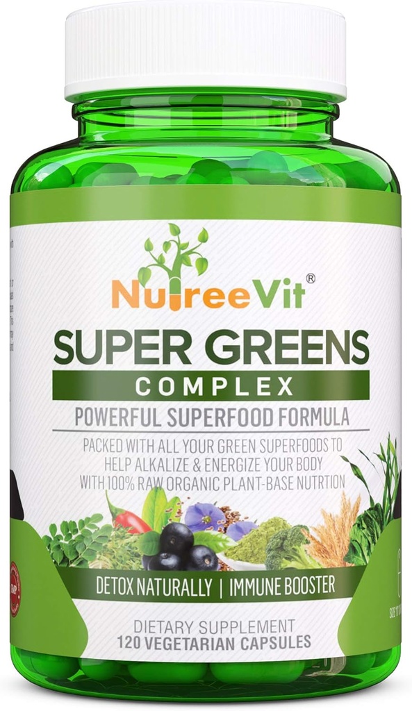 SuperGreens - Spirulina, Chlorella, Wheatgrass + 더 - 영양 포장 녹색 혼합