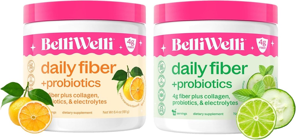 추가된 교원질, Probiotics & Electrolytes를 가진 매일 섬유 보충교재 뭉치 - Cucumber Lime Mint & 오렌지 Yuzu Mandarin 풍미 - 소화 건강, Debloating & Hydration - 32의 서빙 합계