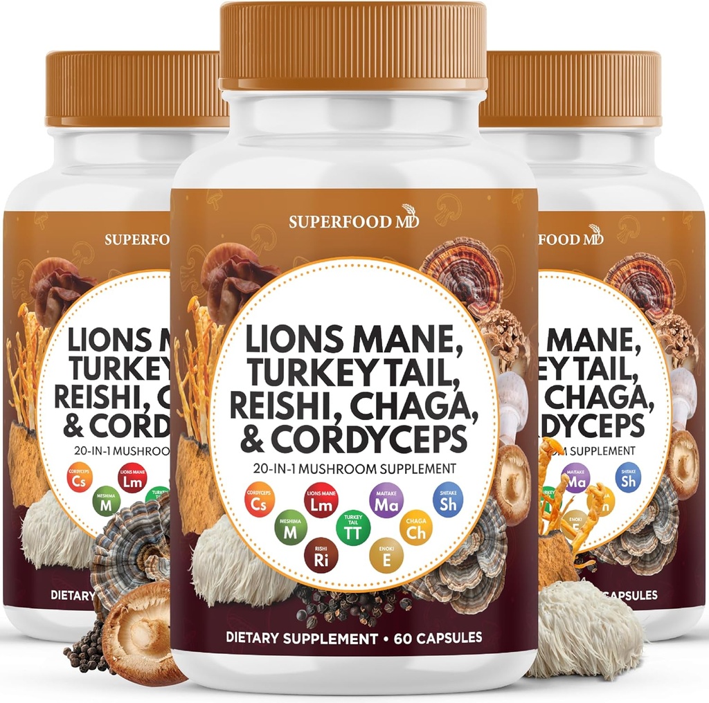 사자 Mane 버섯 보충 터키 꼬리 Reishi Cordyceps Chaga Marshmallow 뿌리 - 180 조사