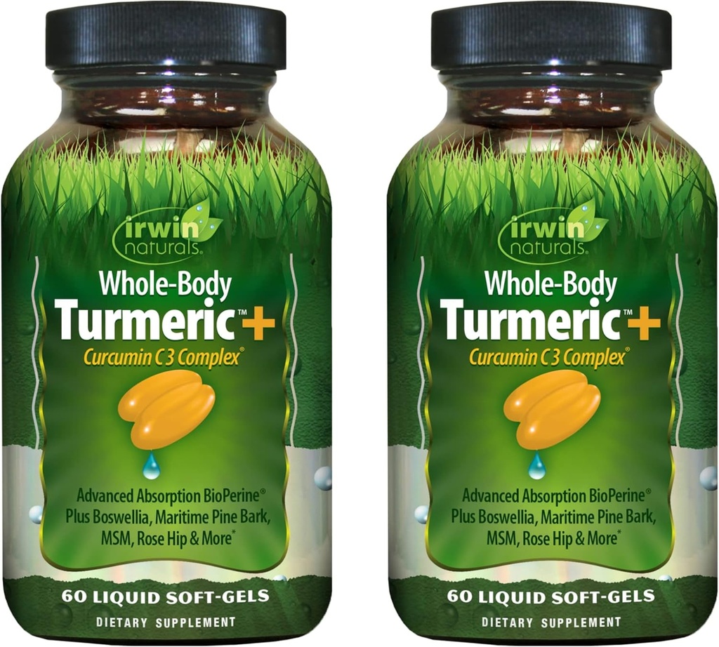 Irwin Naturals Whole Body Turmeric + Curcumin C3 Complex - 60 액체 소프트 젤, 2 팩 - 전체 바디 웰니스 지원 - 60 총 서빙