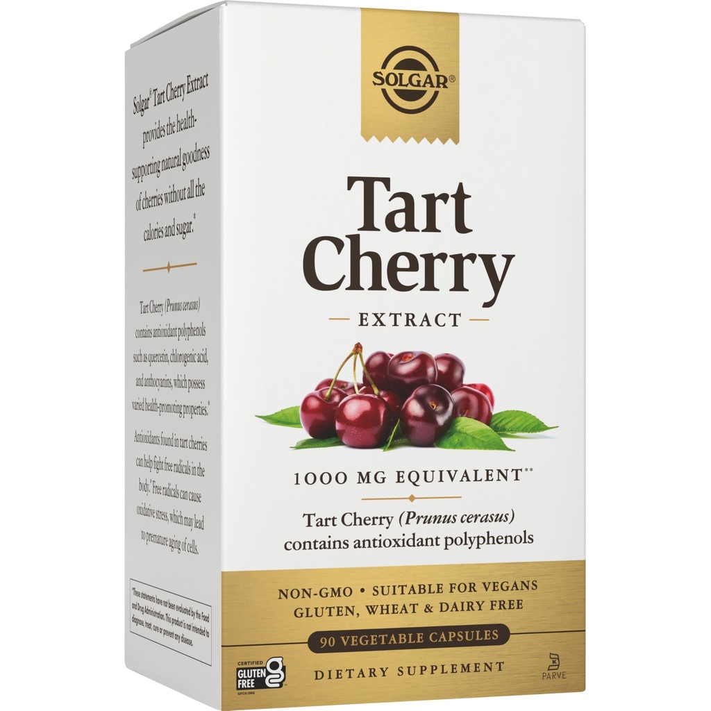 Solgar Tart Cherry 1000 mg, 90 야채 캡슐 - Quercetin, 클로로겐 산 및 Anthocyanins 화합물과 산화 방지제 - Non-GMO, Vegan, 글루텐 무료, 낙농장 무료 - 90 서빙