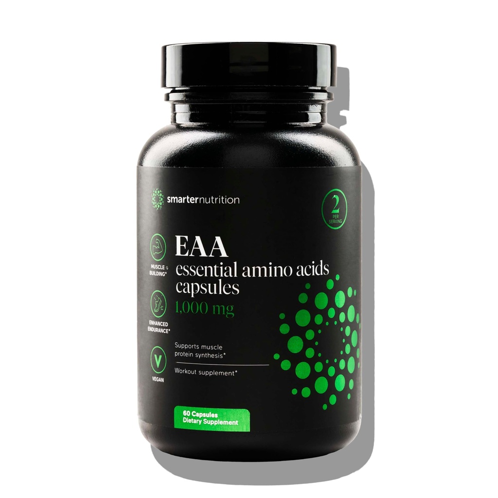 SMARTERNUTRITION 필수 아미노산 (EAA) 캡슐 - 모든 9 EAA의 봉사 당 1개 그램 - 지원 근육 질량 & 운동 - 비 GMO, Vegan, 글루텐 자유로운 - 60 조사 [30 일 공급]