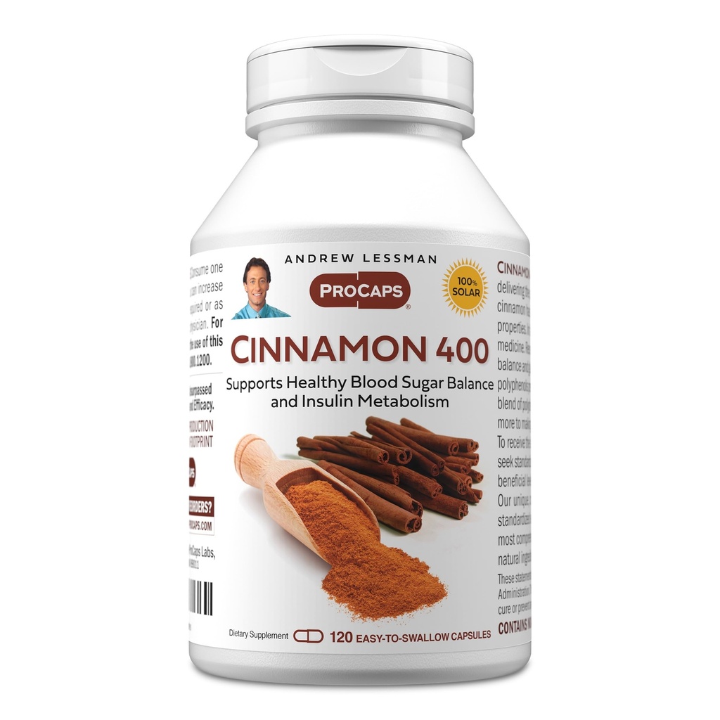 ANDREW LESSMAN Cinnamon 400mg - 120 캡슐 - 높은 효능, 표준화 된 추출물. 첨가물 없음. 작은 쉽게 삼키기 캡슐