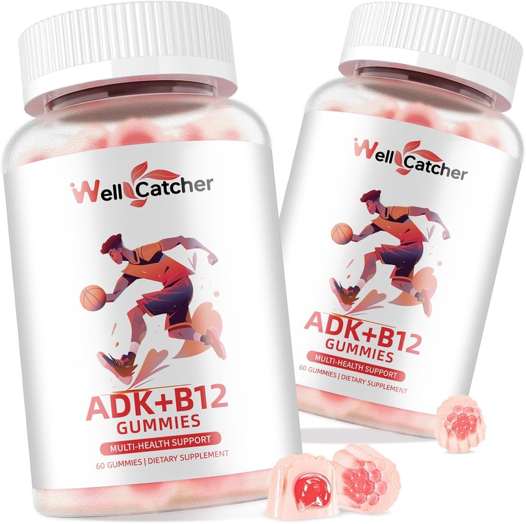 비타민 ADK+B12 Gummies 보충교재: 남자 여자 Chewable Vegan Multivitamin 지원 뼈 두뇌 면역성 피부 눈 심장 설탕 자유로운 라즈베리 맛을 내는 2 팩을 위한 B12를 가진 비타민 D3 K2 (MK-7)