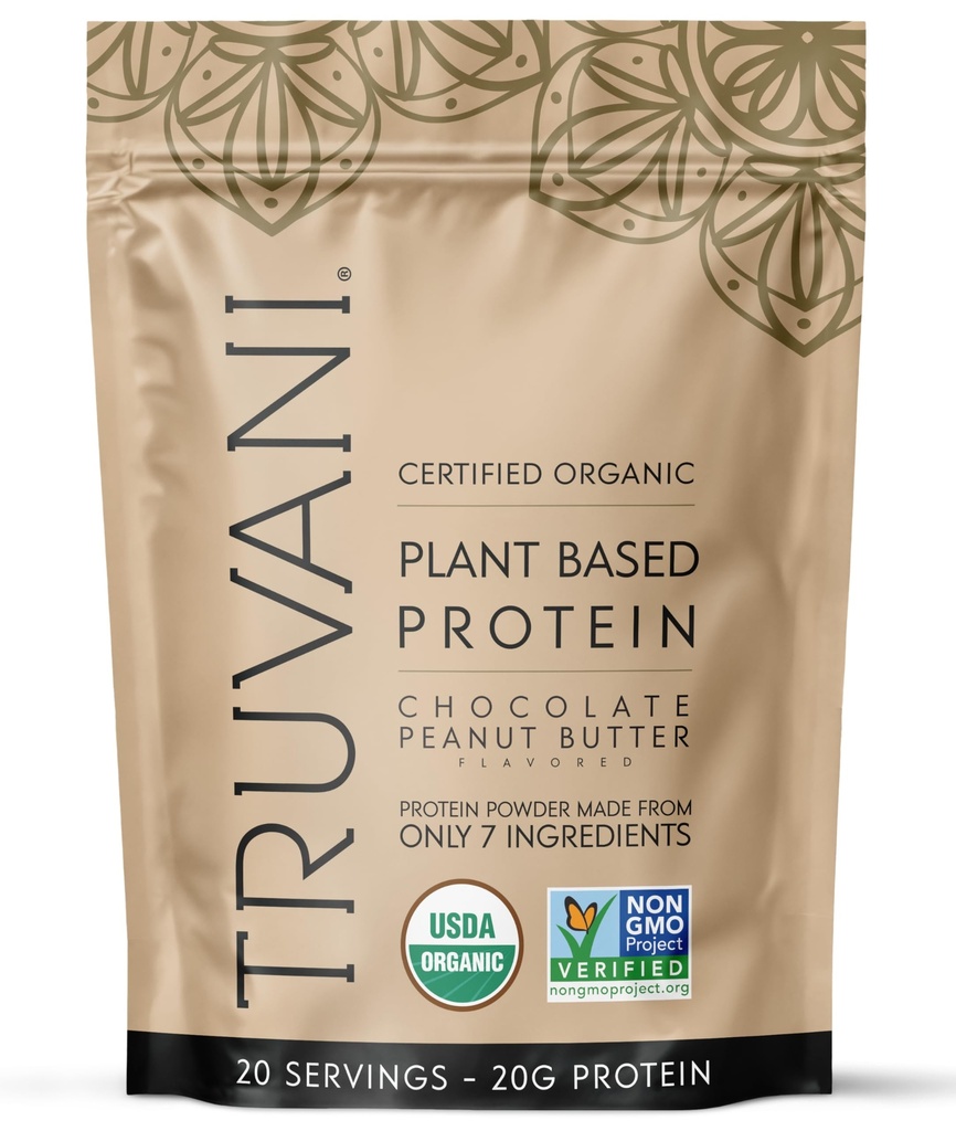 Truvani Vegan Pea Protein Powder | 초콜렛 땅콩 버터 | 20g 유기농 공장 기반 단백질 | 20 인분 | Keto | Gluten & Dairy Free | Low Carb | 추가 설탕 없음