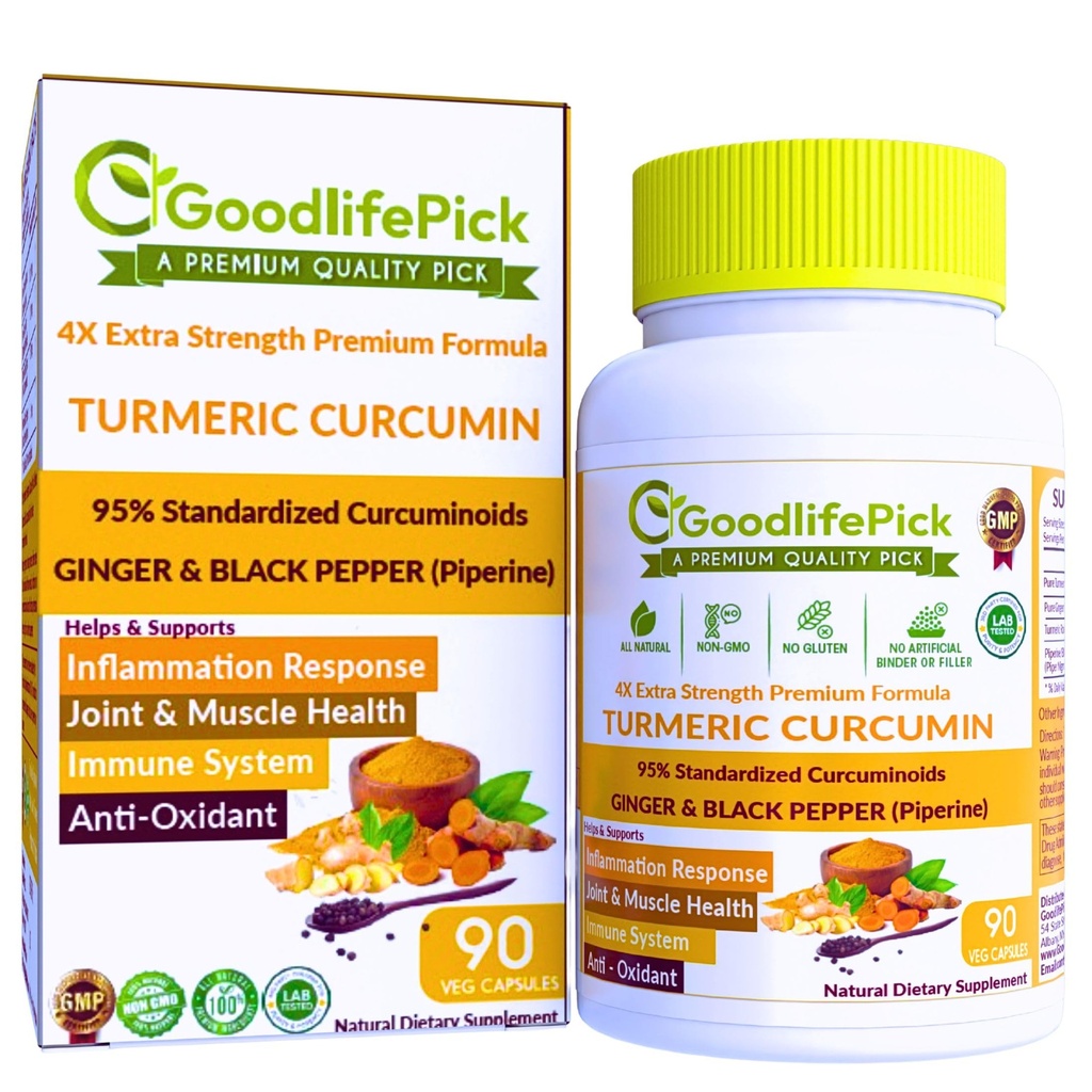Ginger와 Black Pepper로 프리미엄 심황 캡슐. Turmeric Curcumin 95 % Curcuminoids 및 Ginger 루트 AllNatural NonGMO NO 쌀 분말에서 심황 보충 NO 실리카 NO 글루텐 90ct