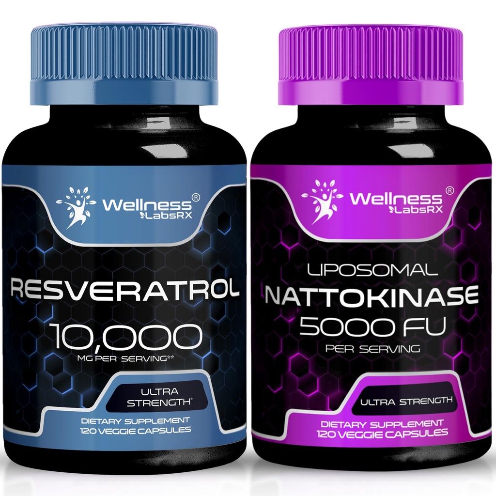 웰니스 LABSRX Resveratrol 캡슐 10000mg - Nattokinase 보충교재 캡슐 - 5000 FU